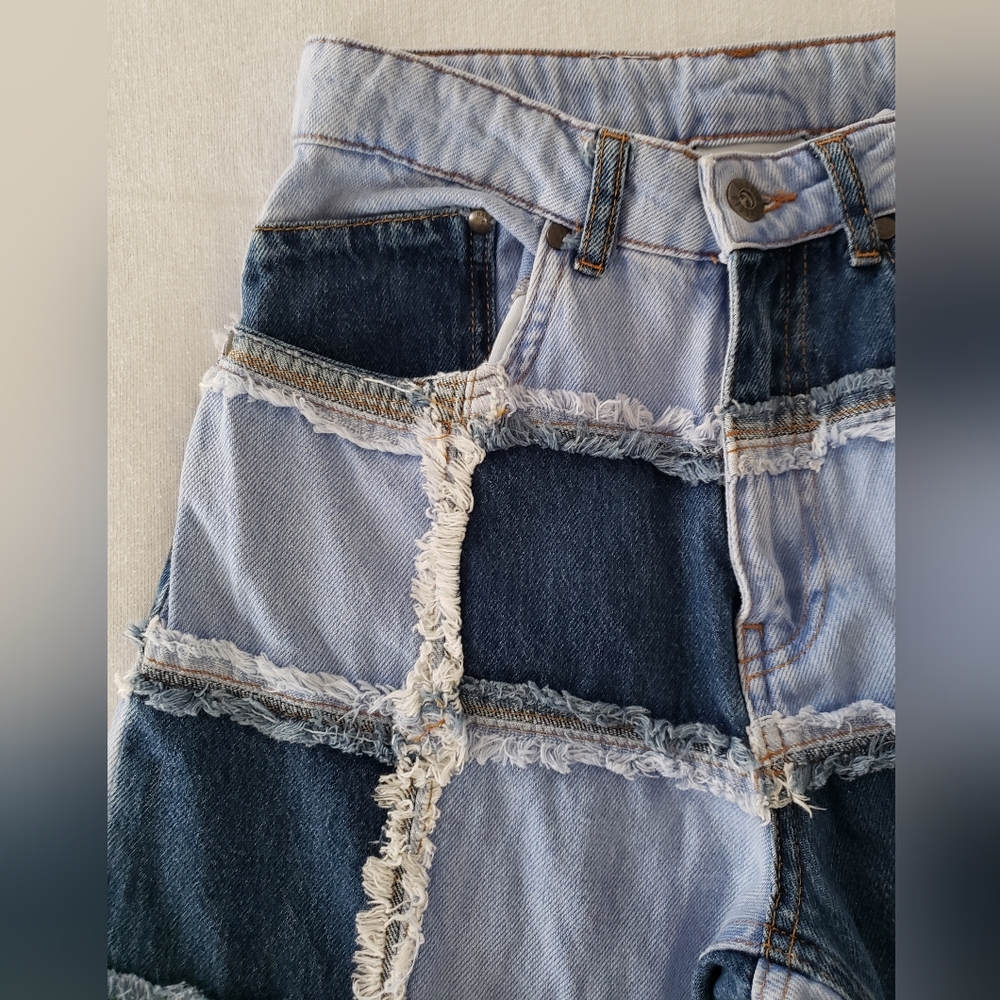 Ragged Priest Patchwork Color Block Frayed Panel … - image 2